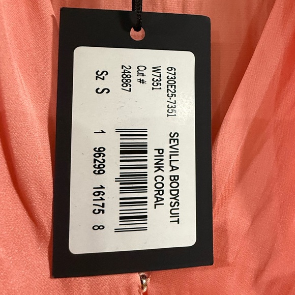 PAIGE Sevilla Surplice Bodysuit in Pink Coral - Size S - Picture 3 of 5